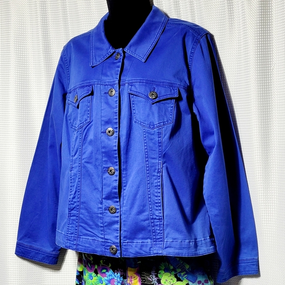 80s Vintage Vibrant Cobalt Blue Denim Jacket (L**) - Picture 3 of 11
